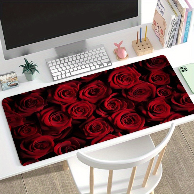 

Extra-large Red Rose Gaming Mouse Pad - Non-slip Rubber Desk Mat For Keyboard And Computer, 35.4x15.7 Inches - Perfect For Home Office & Gaming, Great Gift Idea