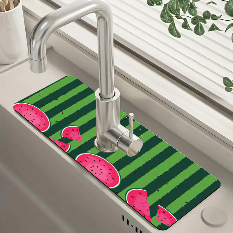 

1pc, Drain Mat, Watermelon Print Sink Faucet Absorbent Pad, Kitchen Bathroom Sink Countertop Drain Mat, Countertop Protection Kitchen Supplies, Bathroom Accessories