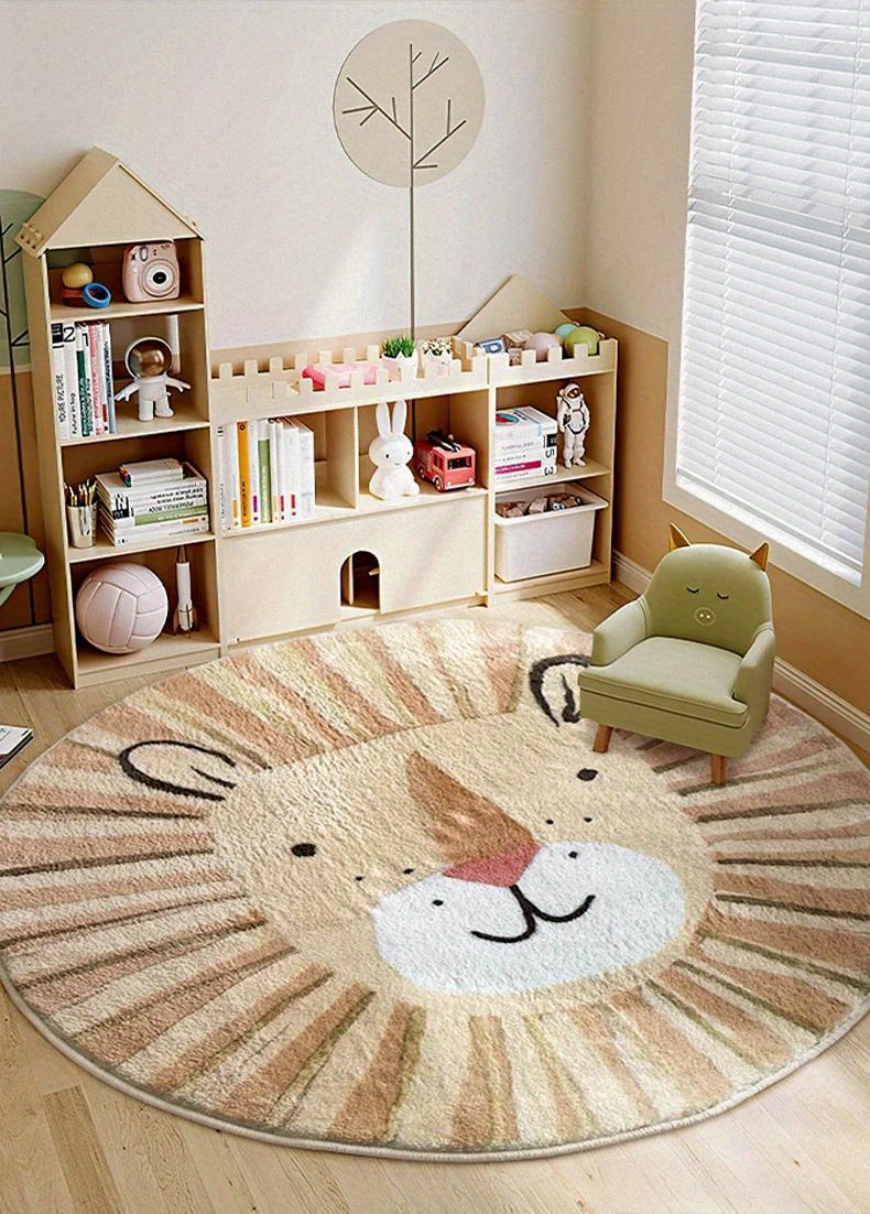 cute cartoon animals pattern decorative artificial cashmere round rug non slip floor rug suitable soft carpet for living room bedroom non shedding decorative floor mat machine washable home rug room decor details 1