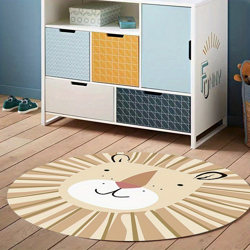 cute cartoon animals pattern decorative artificial cashmere round rug non slip floor rug suitable soft carpet for living room bedroom non shedding decorative floor mat machine washable home rug room decor details 2