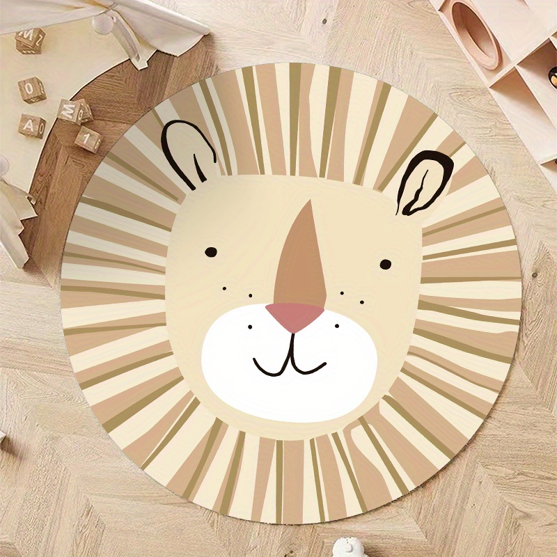 cute cartoon animals pattern decorative artificial cashmere round rug non slip floor rug suitable soft carpet for living room bedroom non shedding decorative floor mat machine washable home rug room decor details 3