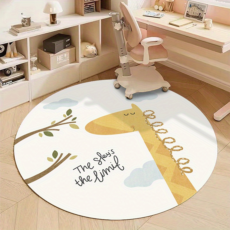 cute cartoon animals pattern decorative artificial cashmere round rug non slip floor rug suitable soft carpet for living room bedroom non shedding decorative floor mat machine washable home rug room decor details 4