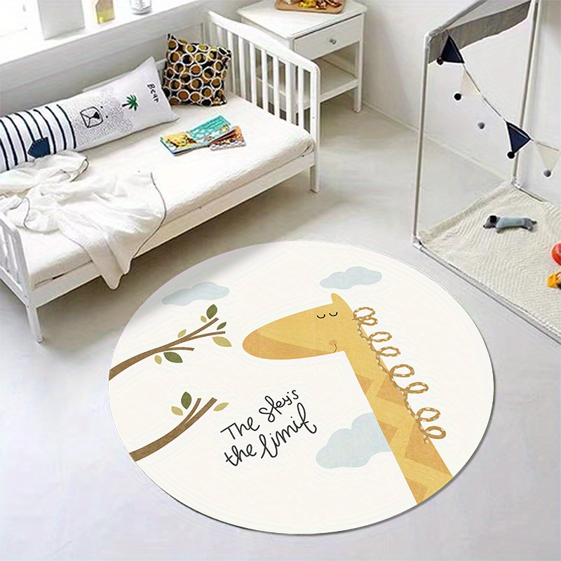 cute cartoon animals pattern decorative artificial cashmere round rug non slip floor rug suitable soft carpet for living room bedroom non shedding decorative floor mat machine washable home rug room decor details 5