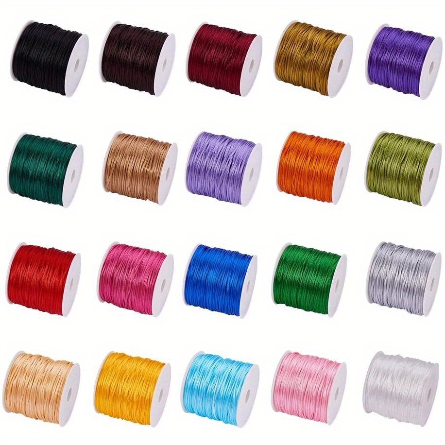

1set 20 Rolls 20 Colors About 650 Yard Rattail Nylon Cord 1mm Chinese Knotting Cord Braided Macrame Thread Beading String For Diy Jewellery Making Friendship Bracelets Sewing