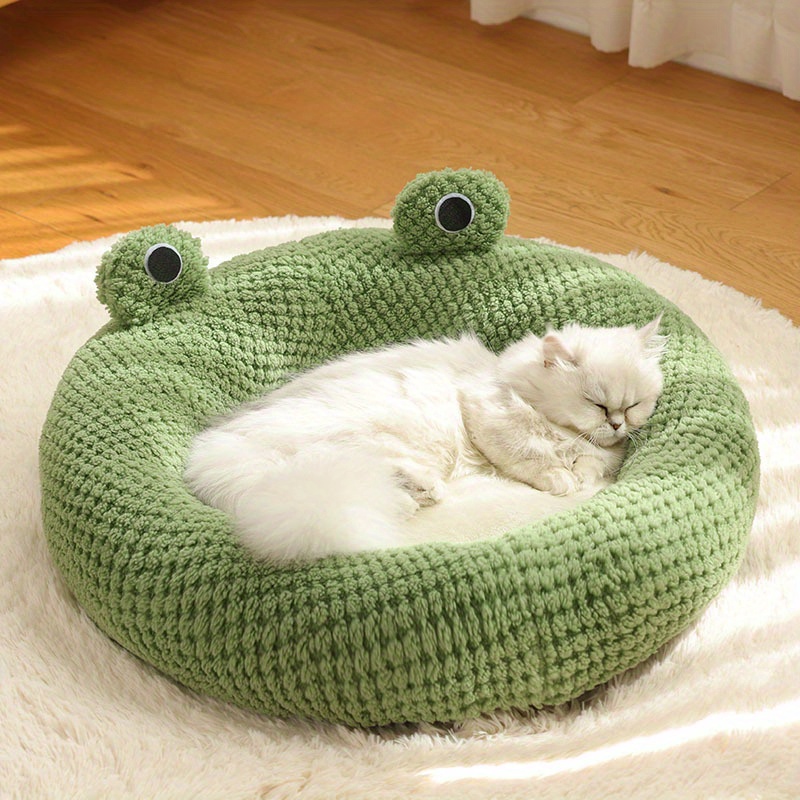 

1pc Frog-shaped Pet Bed For Cats & Small Dogs, Plush Animal Design, Cozy Round Calming Nest, Deep Sleep Comfort, Cute Indoor Pet Lounger With Soft Cushion