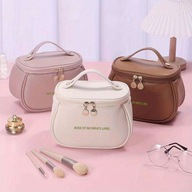 

1pc Pu Leather Makeup Bag, Portable Toiletries Bag, Multi Functional Storage Bag With Handle