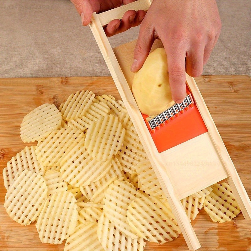 

1pc, Potato Slicer, Grid Cut Artifact, Wavy Vegetable Cutter With Sharp Stainless Steel Blade, Kitchen Gadgets For Homemade Chips & Waffle Fries