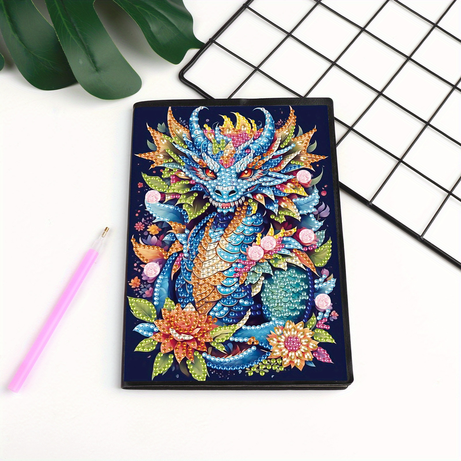 

Unique Diamond Art Sketchbook - A5 Leather Cover Diary With Rhinestone Mosaic, Animal Theme Craft Kit