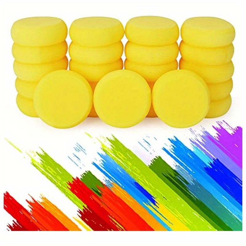 

12-piece Yellow Round Nylon Sponges - Versatile & Reusable For Pottery, Crafts, Face Painting & Wall Art