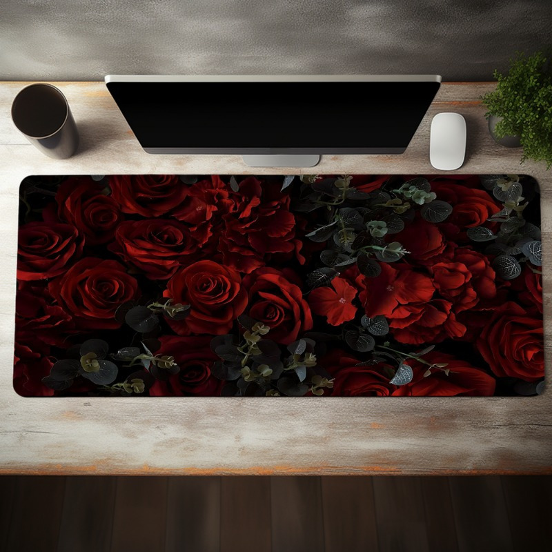 

Extra-large Romantic Red Roses & Greenery Mouse Pad - 35.4x15.7" Non-slip Rubber Desk Mat For Gaming & Office, Decor , Mouse Pads For Desk