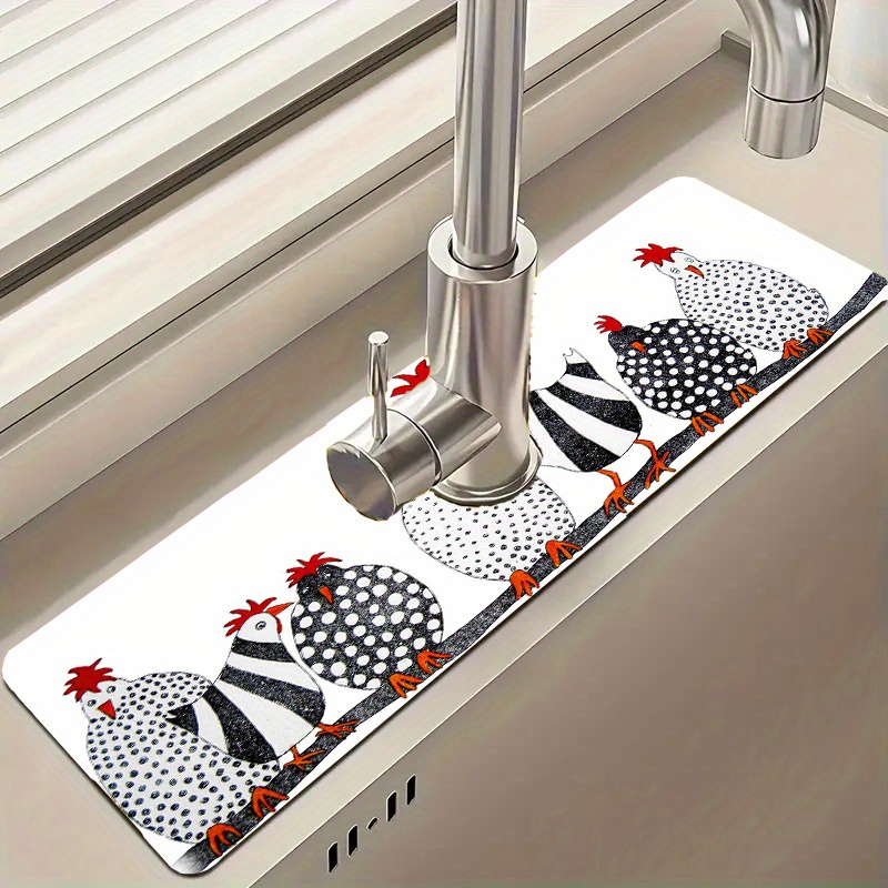 

1pc, Drainage Pad, Cute Chicken Print Sink Faucet Suction Pad, Kitchen Bathroom Sink Countertop Drainage Mat, Countertop Protection, Kitchen Supplies, Bathroom Accessories