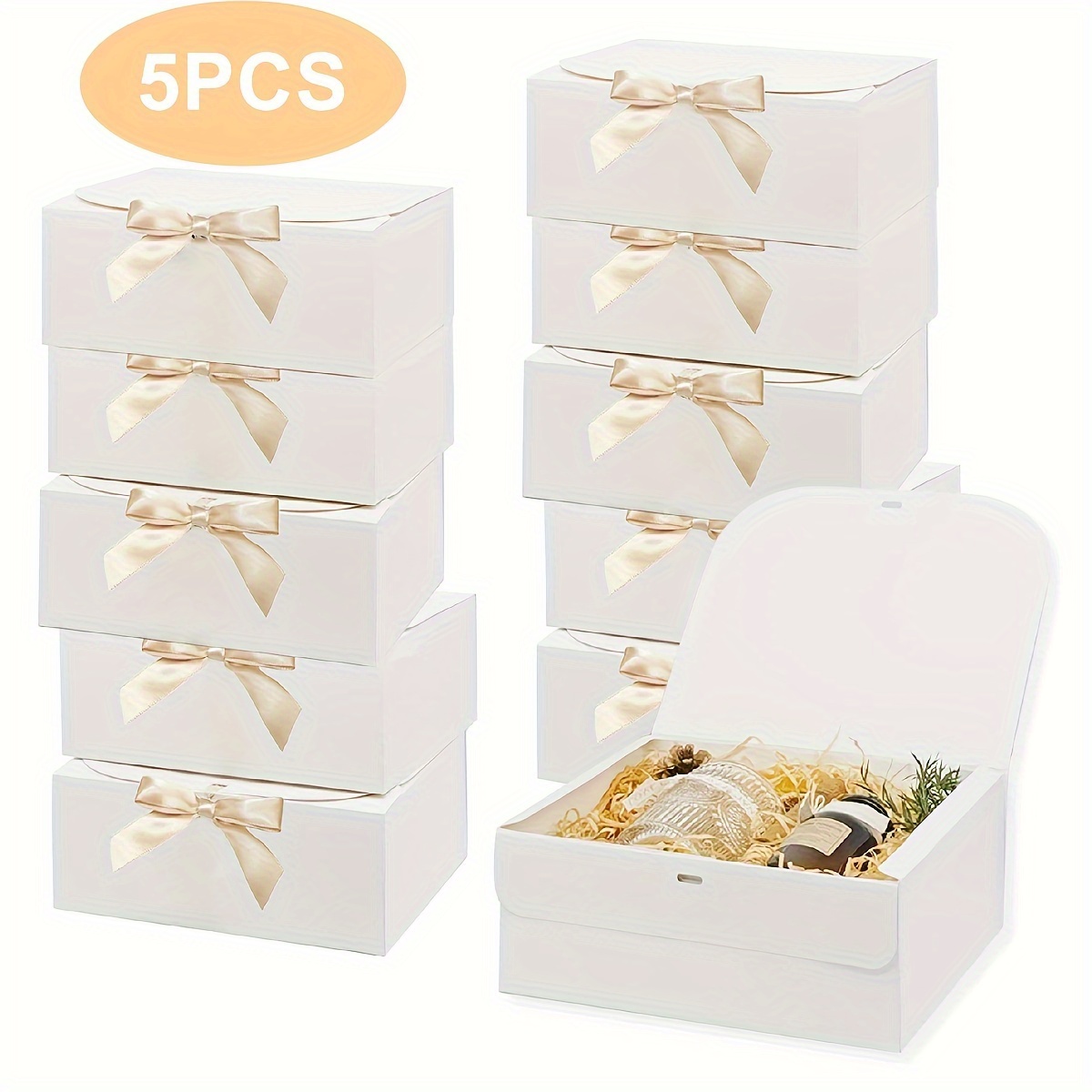 

5pcs White Large Gift Boxes With Ribbon - Multipurpose Paper Packing Box For Jewelry Display, Storage & Packaging - Ideal For Wedding Favor, Birthday & Holiday Presents - No Power Required