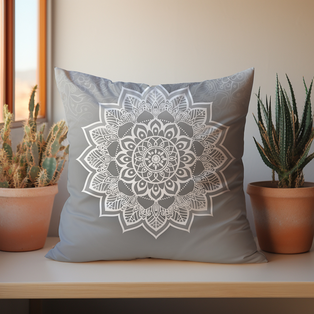 

1pc Grey Mandala Pattern Double-sided Print Sofa Cushion Cover, Contemporary Style, Peach Skin Velvet Pillowcase 45x45cm (17.7 Inches) - No Insert Included