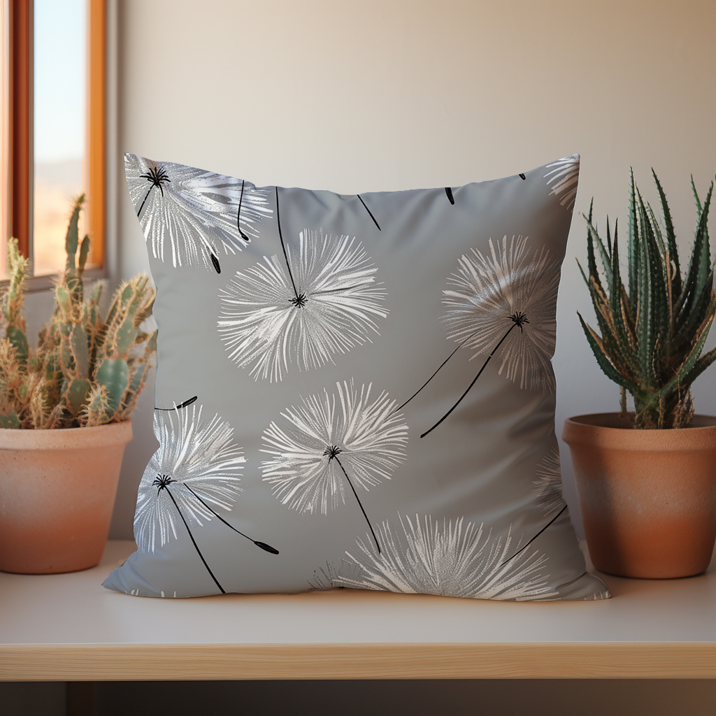 

1pc Dandelion Pattern Double-sided Print Throw Pillow Cover, Contemporary Style, 17.7x17.7 Inches, Peach Skin Velvet, Sofa Cushion Case Without Insert