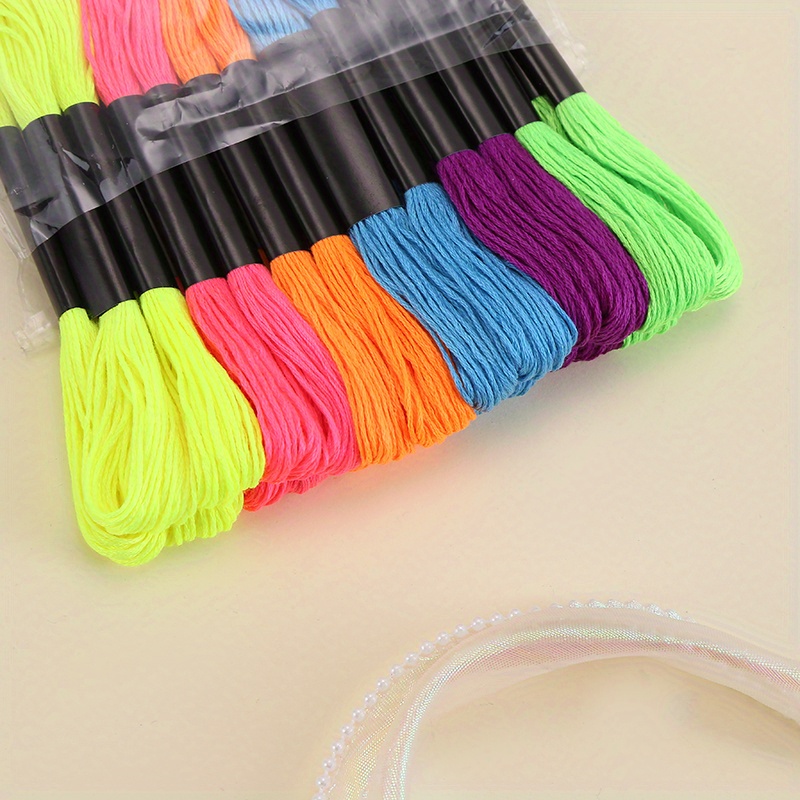 

24 Pack Fluorescent Polyester Embroidery Floss, Mixed Thread For Diy Bracelet Weaving, 8m , Assorted Rainbow Shades