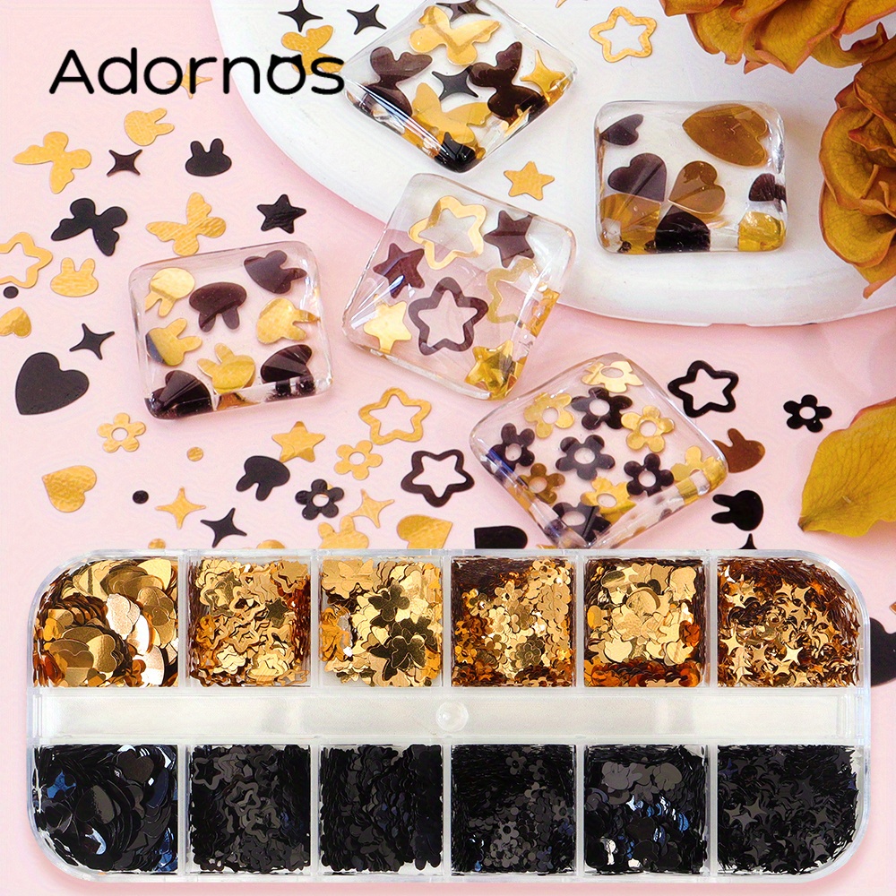 

1box Black Golden Resin Glitter Sequins For Epoxy Resin Filler Mix Star Love Heart Butterfly Flower Paillettes Flakes Diy Pendant Crafts Silicone Mold Filling