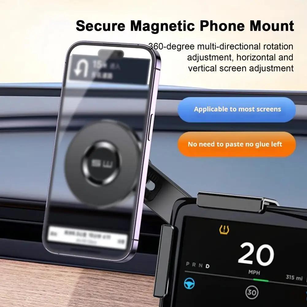 

360-degree Magnetic Car Phone Mount With Silicone Protection, Anti-shake Abs Material Holder For Tesla Vehicles