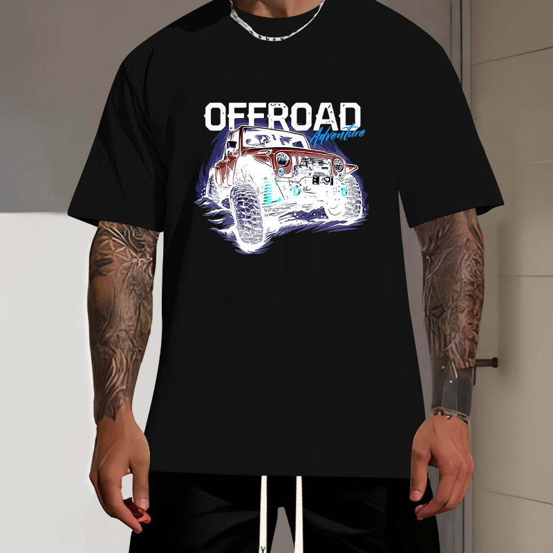 

Offroad Adventure Print Tee Shirt, Tees For Men, Casual Short Sleeve T-shirt For Summer