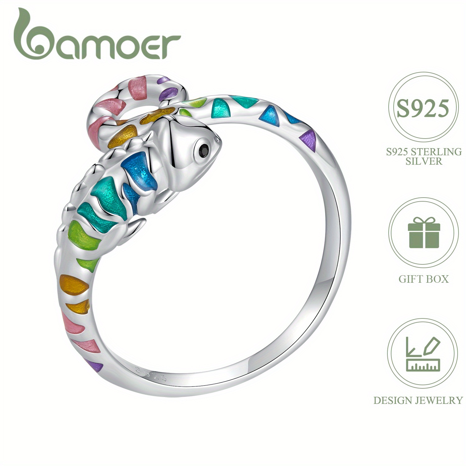 

1pc S925 Sterling Silver Chameleon Wrap Ring With Zirconia Design, Elegant & Luxurious, Open Ring Jewelry, Perfect Gifts For Women, Gift Box Included