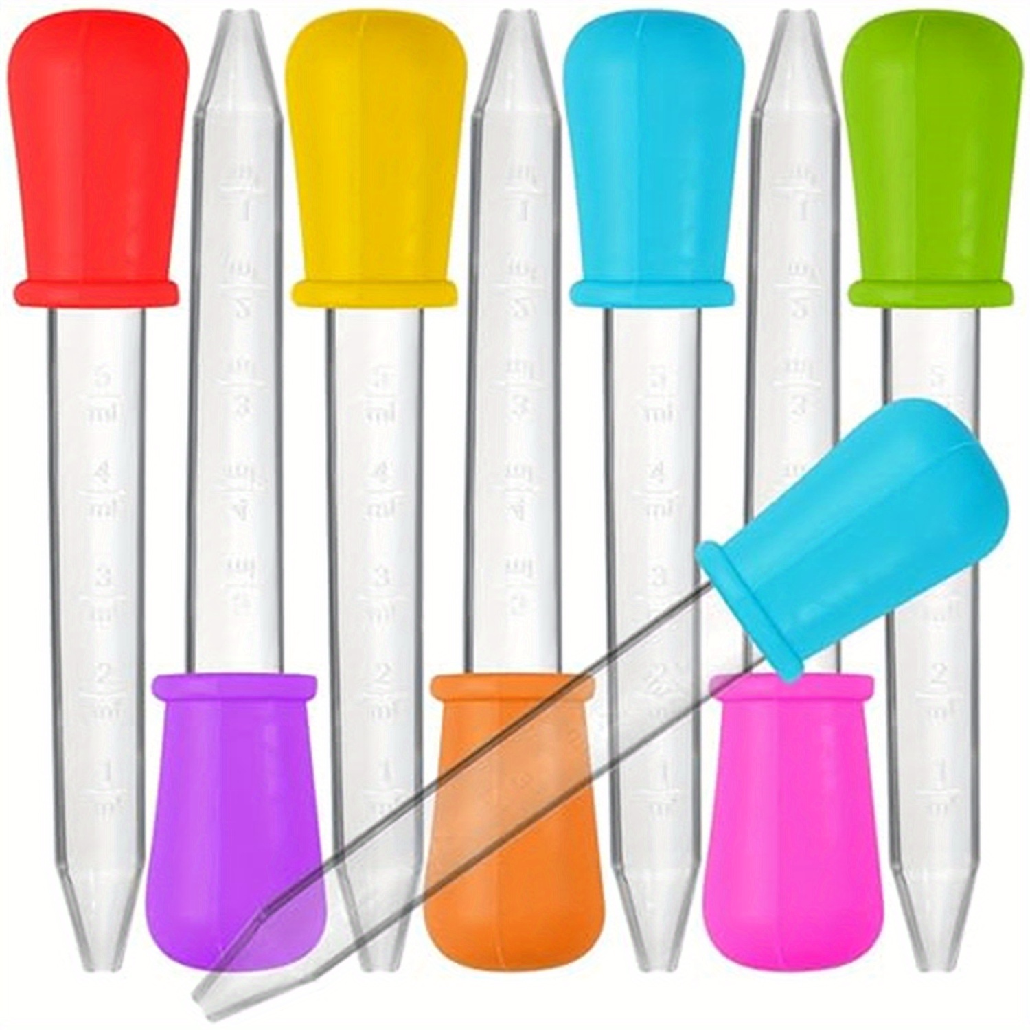 

8pcs/pack Liquid Droppers, Senhai Silicone And Plastic Pipettes Transfer Eyedropper With Bulb Tip For Candy Oil Kitchen Gummy Making - 7 Colors