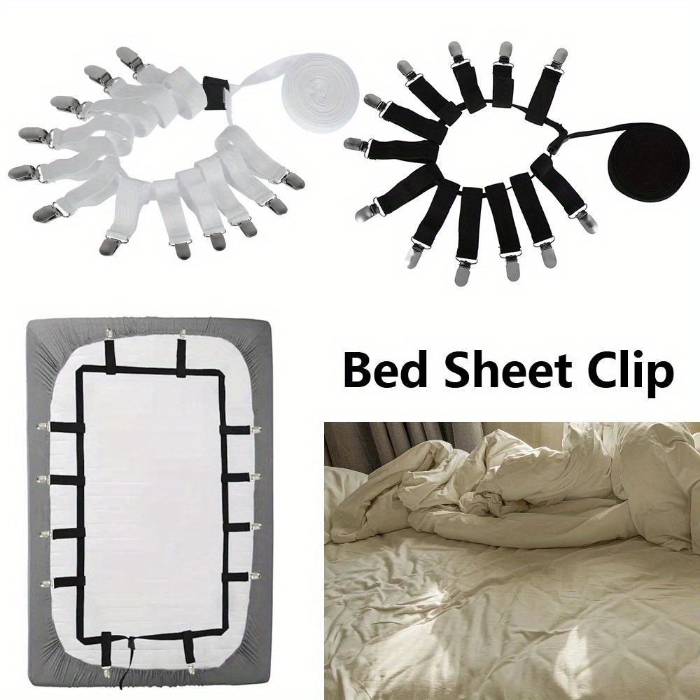 

1pc Adjustable Elastic Bed Sheet Fasteners With 12 Clips, Knitted Nylon Anti-slip Mattress Cover Holder Straps, Hand Wash Only Sheet Grippers