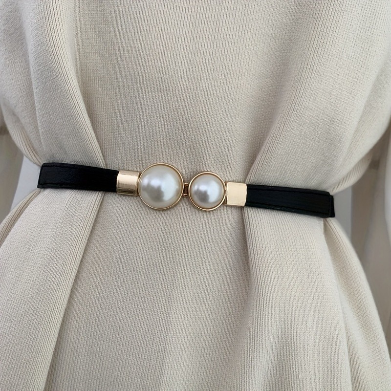 

Slim Belt For Women Featuring A Double Pearl , Model Gm113.