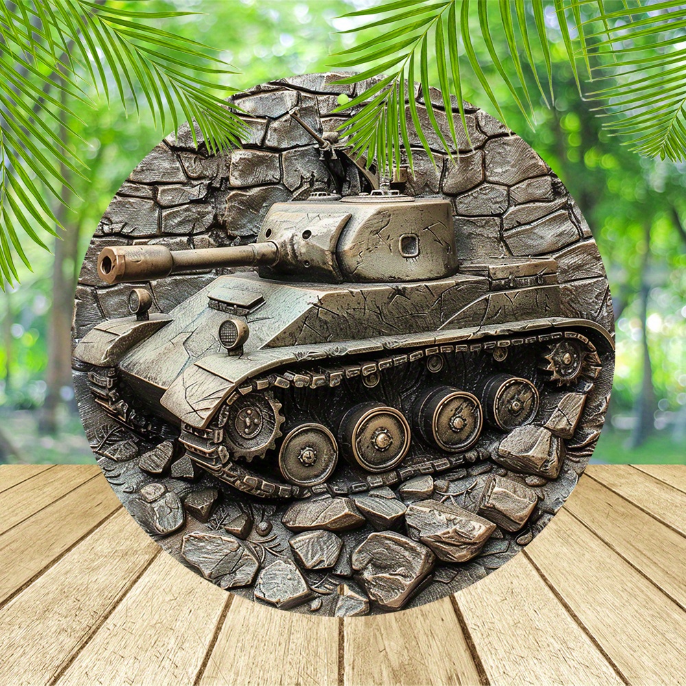 8x8インチ ヴィンテージ 無敵タンク メタルサイン アルミエンボス加工 