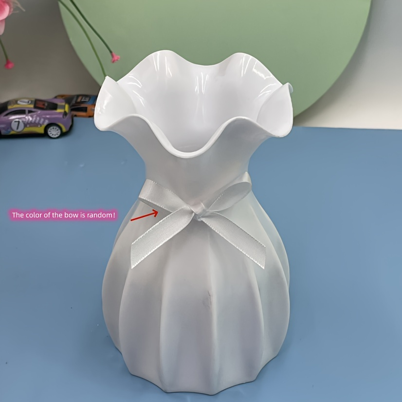 Chic Plastic Vase With Random Bow - Contemporary Tabletop For Living Room Decor