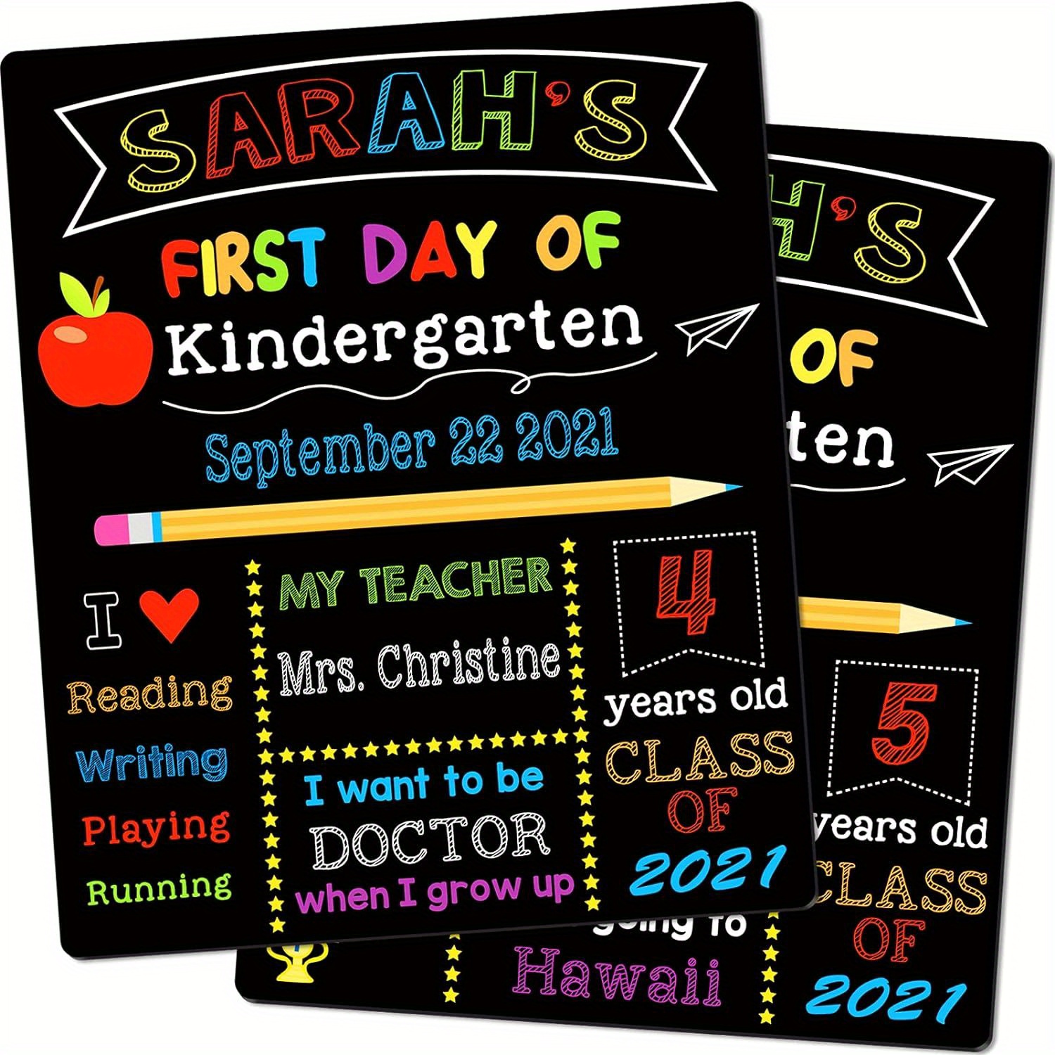 

Reusable 10x12" Double-sided First & Last Day Of School Chalkboard - Perfect Back To School Sign, Easy Wipe Wooden Photo Prop