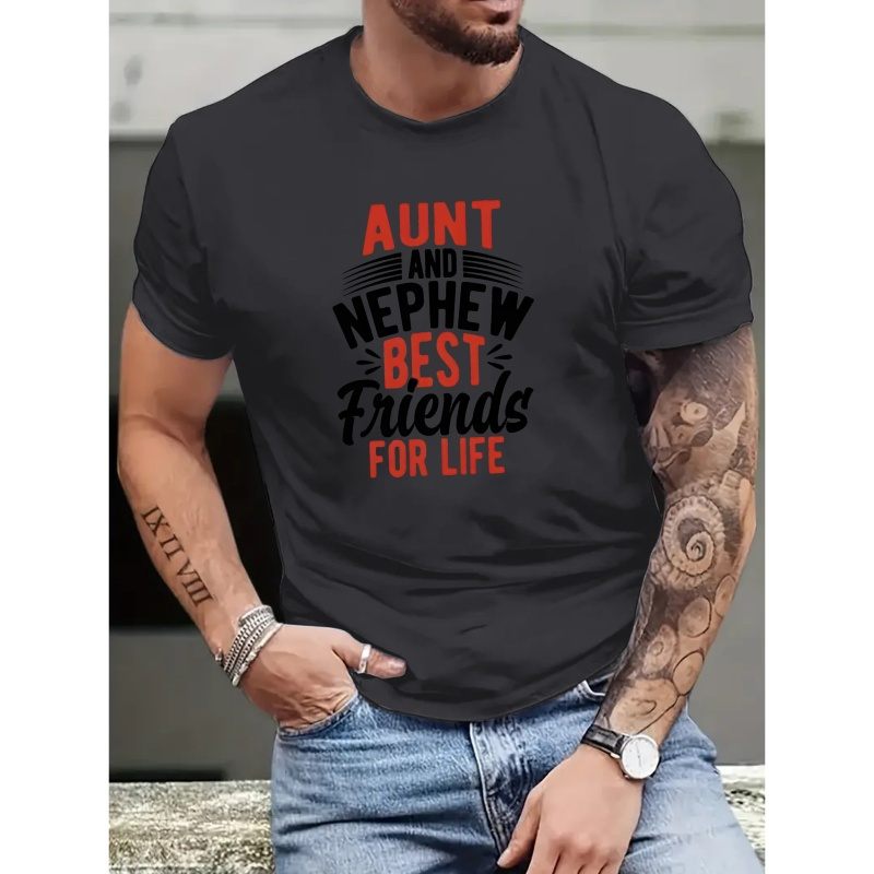 

Aunt And Nephew Print Tee Shirt, Tees For Men, Casual Short Sleeve T-shirt For Summer