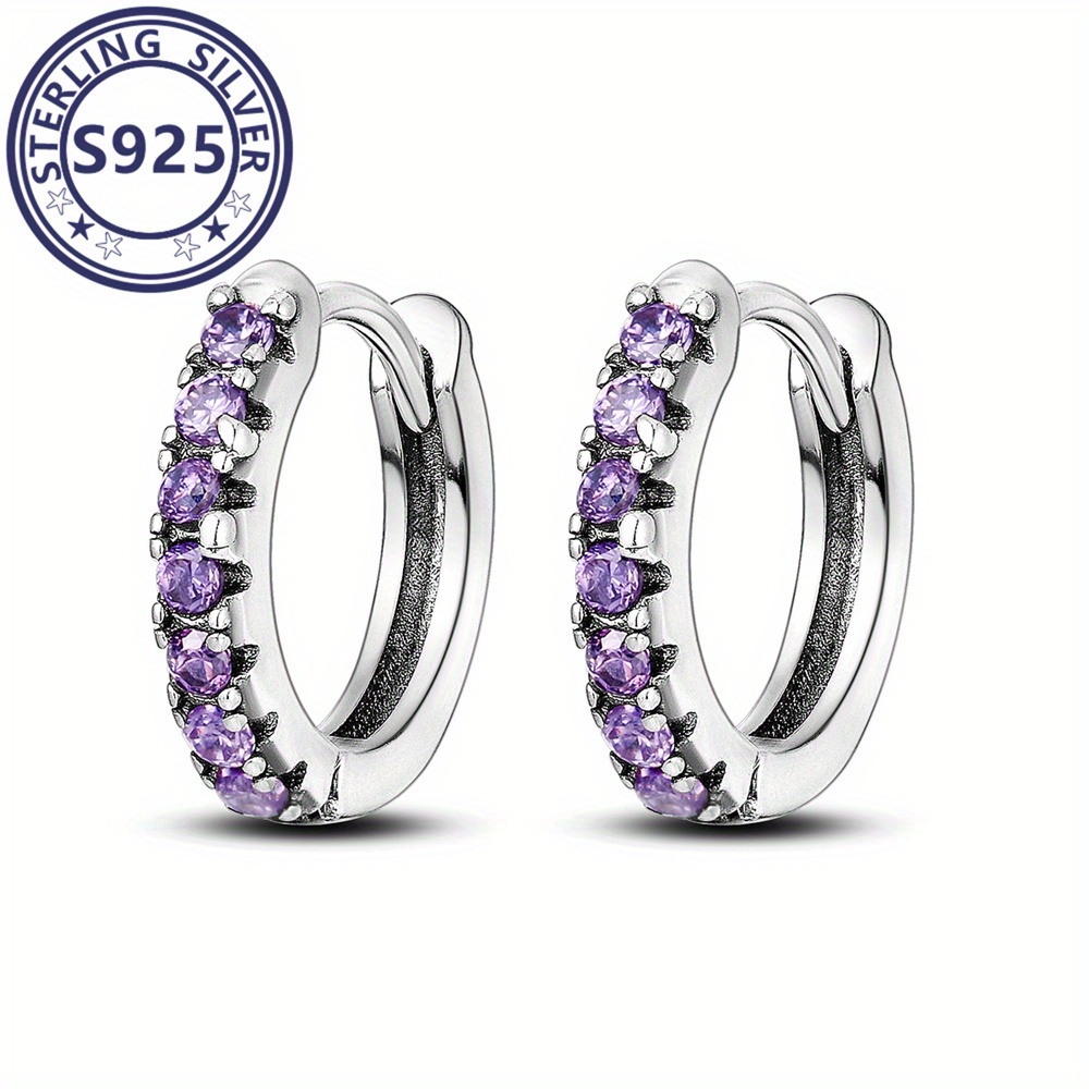 TEMU S925 Sterling Silver Purple Inlaid Earrings - Hypoallergenic, Elegant Daily & Party Jewelry For Women, Everyday Earrings|elegant Earring