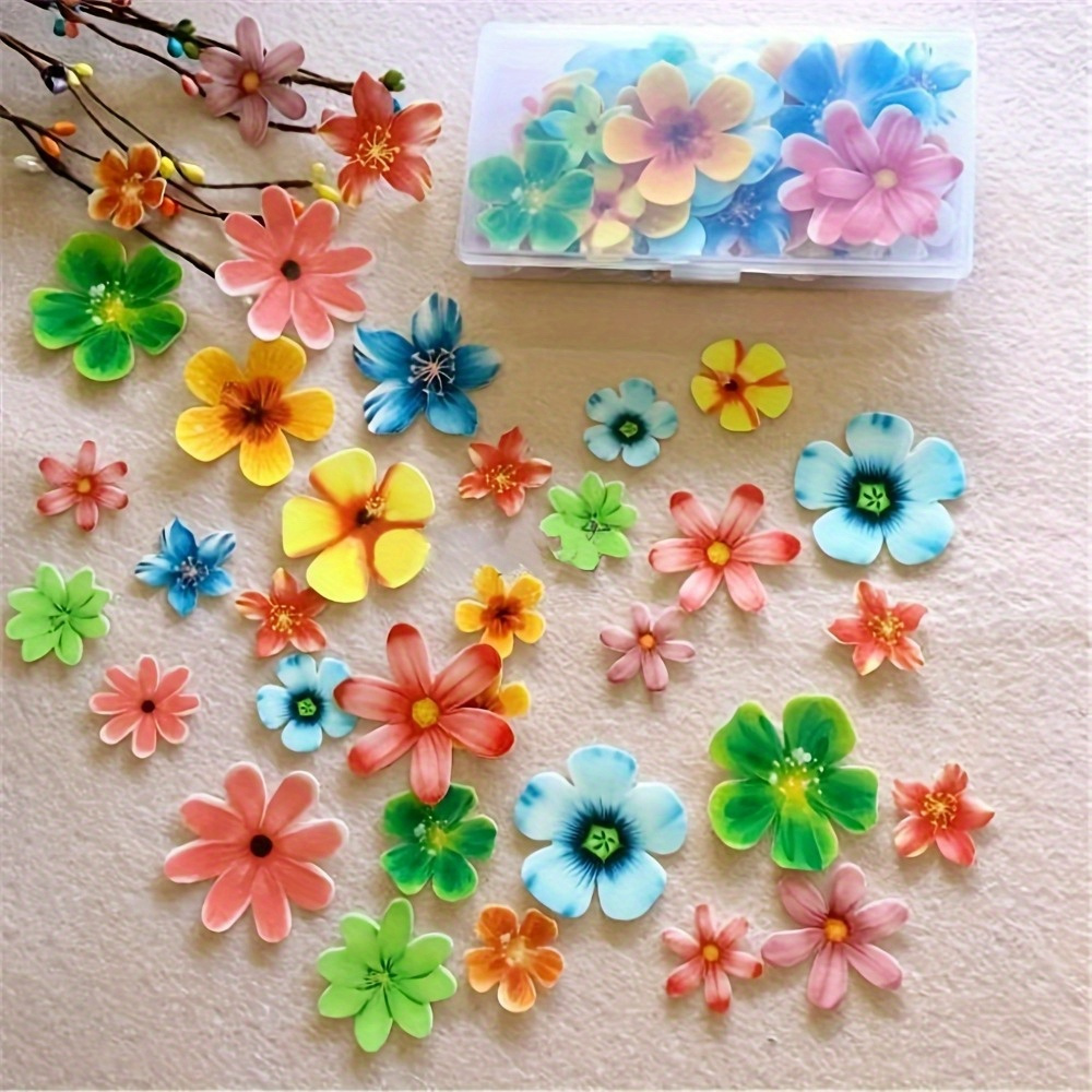 

35pcs Edible Flowers And Butterflies Cake Topper For Wedding And Party Decor - Holiday And Party Supplies