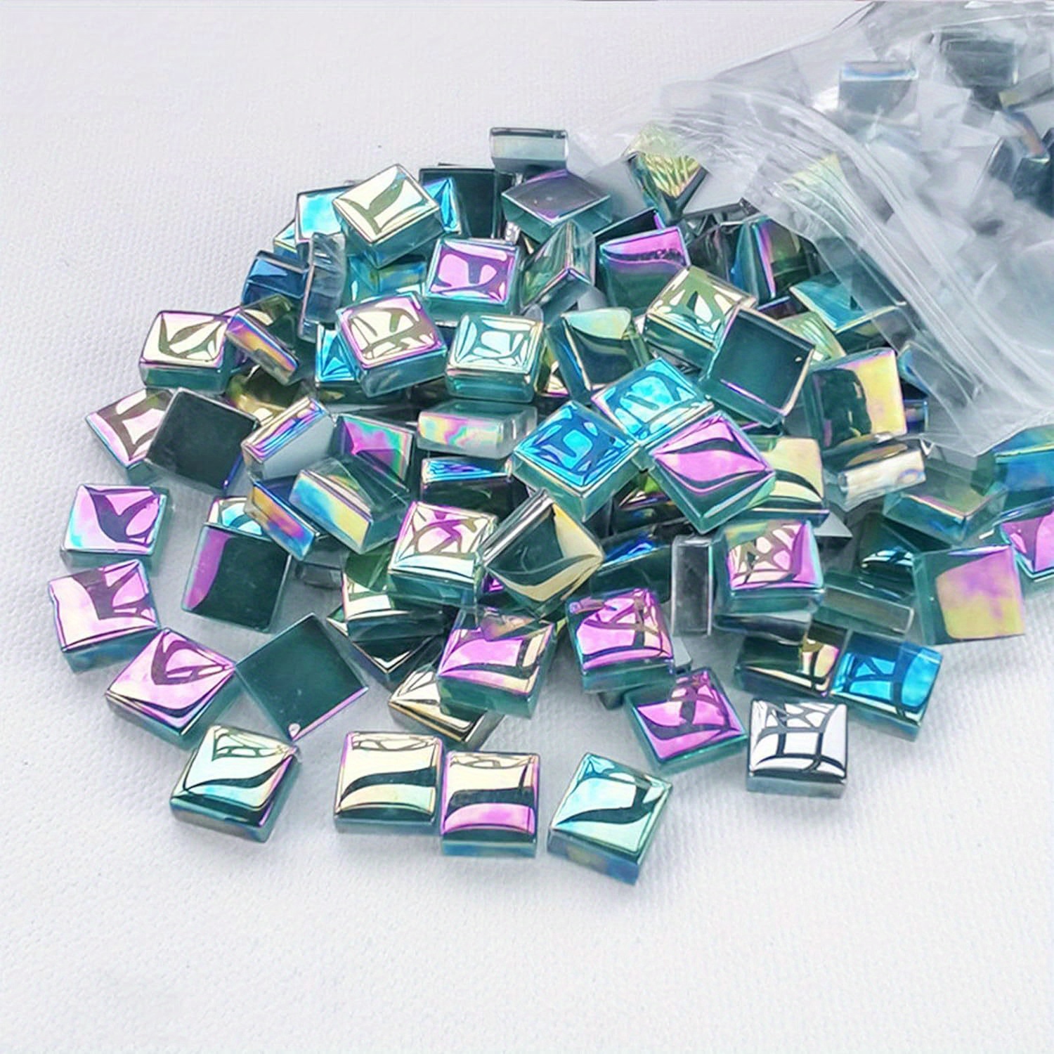 

150-piece Cyan Iridescent Glass Mosaic Tiles For Diy Crafts And Jewelry Making