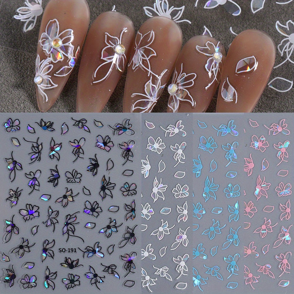 

4 Sheet 3d Laser Butterfly Design Nail Stickers, Mixed Color Line Butterfly & Flower Designs, Adhesive Nail Decals For Manicure, Nail Art Supplies For Women And Girls