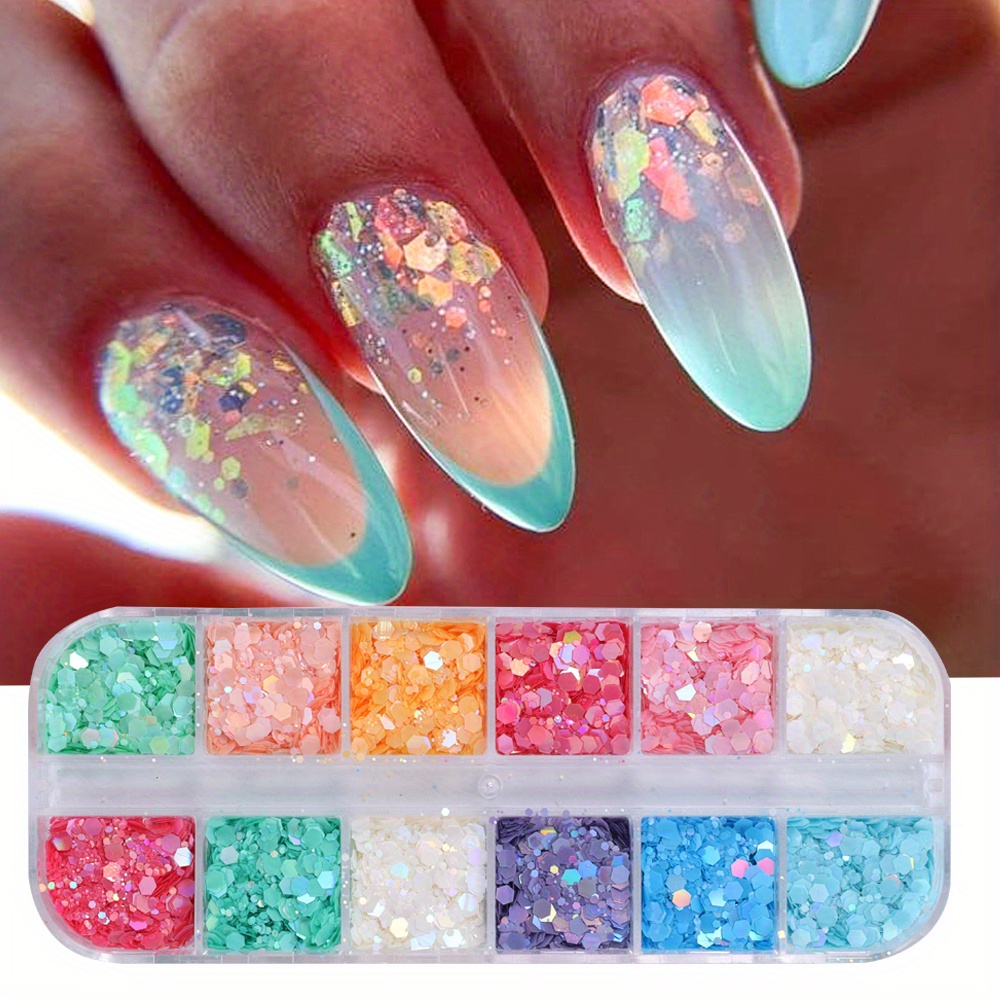 

12 Grids Art Sequins, Summer Hexagonal , Diy Manicure Accessories, Decoration For Art, , -free