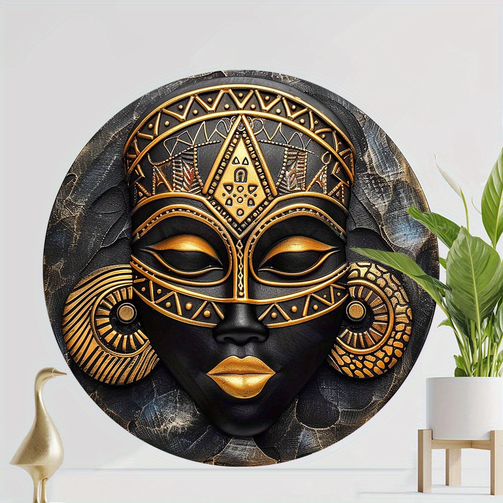 

1pc 8-inch African Woman Portrait Sign, Modern Style Door Plaque With Black And Gold Lines, Farmhouse Festival Wall Hanging Decor, Perfect For Home, Window, Yard, Garden Decoration
