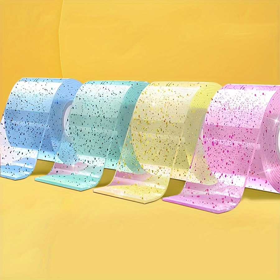 

4-piece Vibrant Nano Double-sided Tape - Reusable, Strong Adhesive For Home, Office & Classroom - 0.78" X 118" Transparent With Sequins