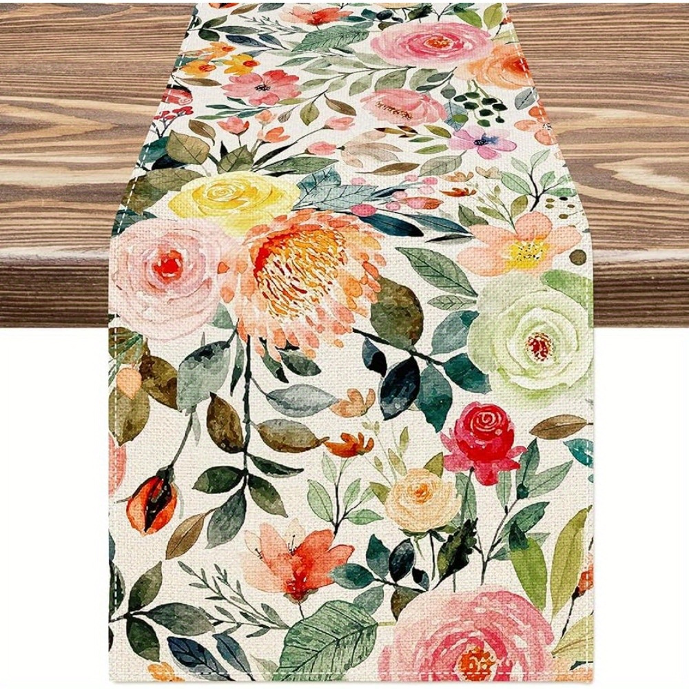 

1pc, Table Runner, Colorful Floral Pattern Table Runner, Spring Theme Decorative Table Runner, Kitchen & Dining Room Decor, Party Decor