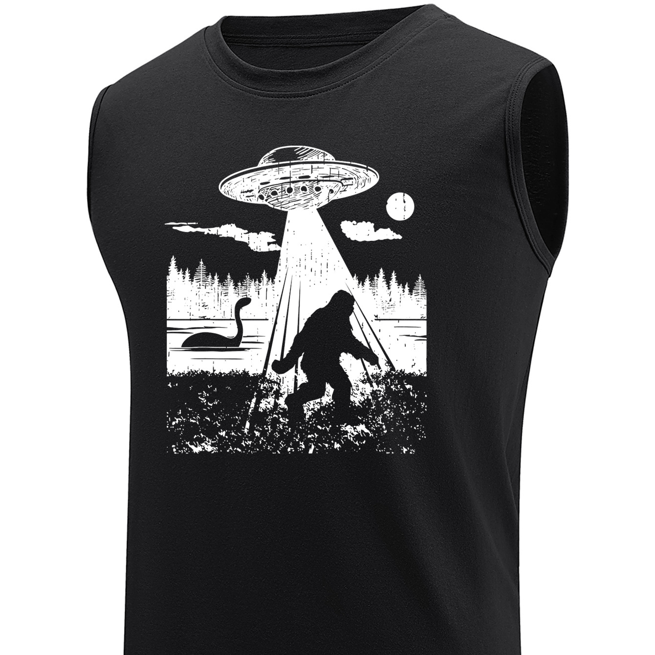 

Plus Size Men's Ufo Print Tank Top, Loose Fit Breathable Sleeveless Tees For Sports/fitness
