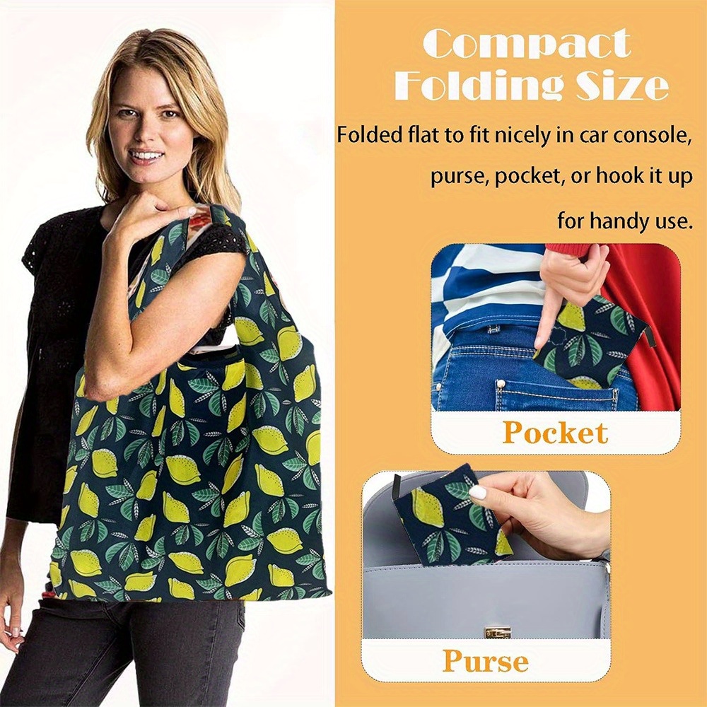 set de 2 saci de cumpărături reutilizabili cu tematică de lămâi, cu dimensiunile de 18.1x13.7x3.1 inch - pliabili, lavabili la mașină și capabili să susțină până la 50 de livre, aceste sacoșe ușoare   perfecte pentru depozitare și cumpărături 4