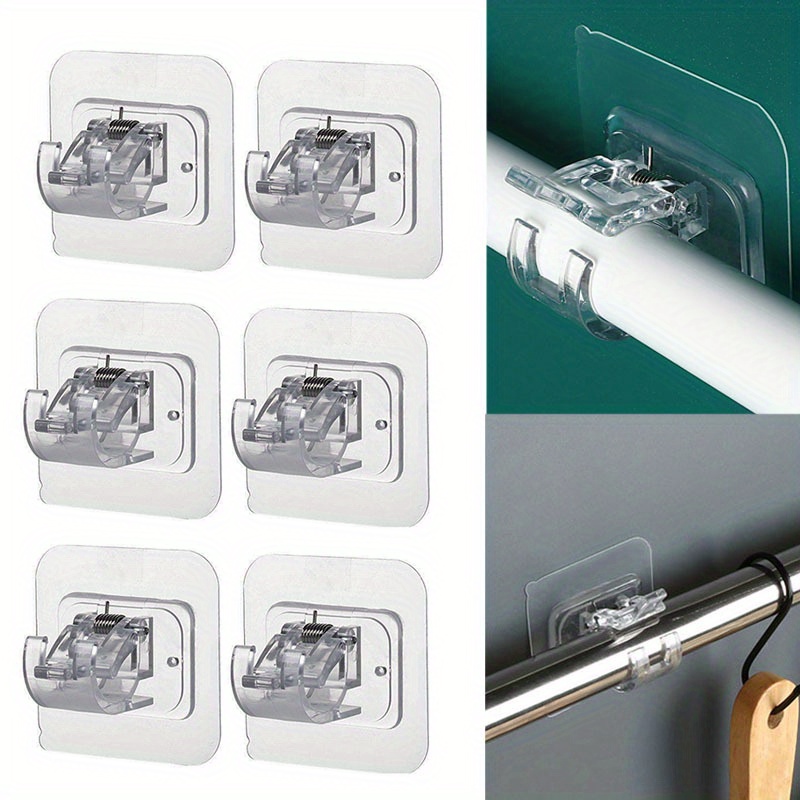 

6pcs No Drill Curtain Rod Brackets, No Drilling Self Adhesive Curtain Rod Holder Hooks Nail Free Curtain Rod Hooks Curtain Hangers, For Bathroom Home Bathroom And Hotel