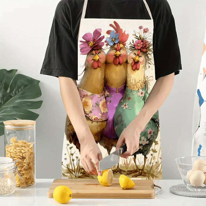 

Print Linen Apron, Thick For Cooking & Bbq, Fashionable Kitchen & Home Workwear