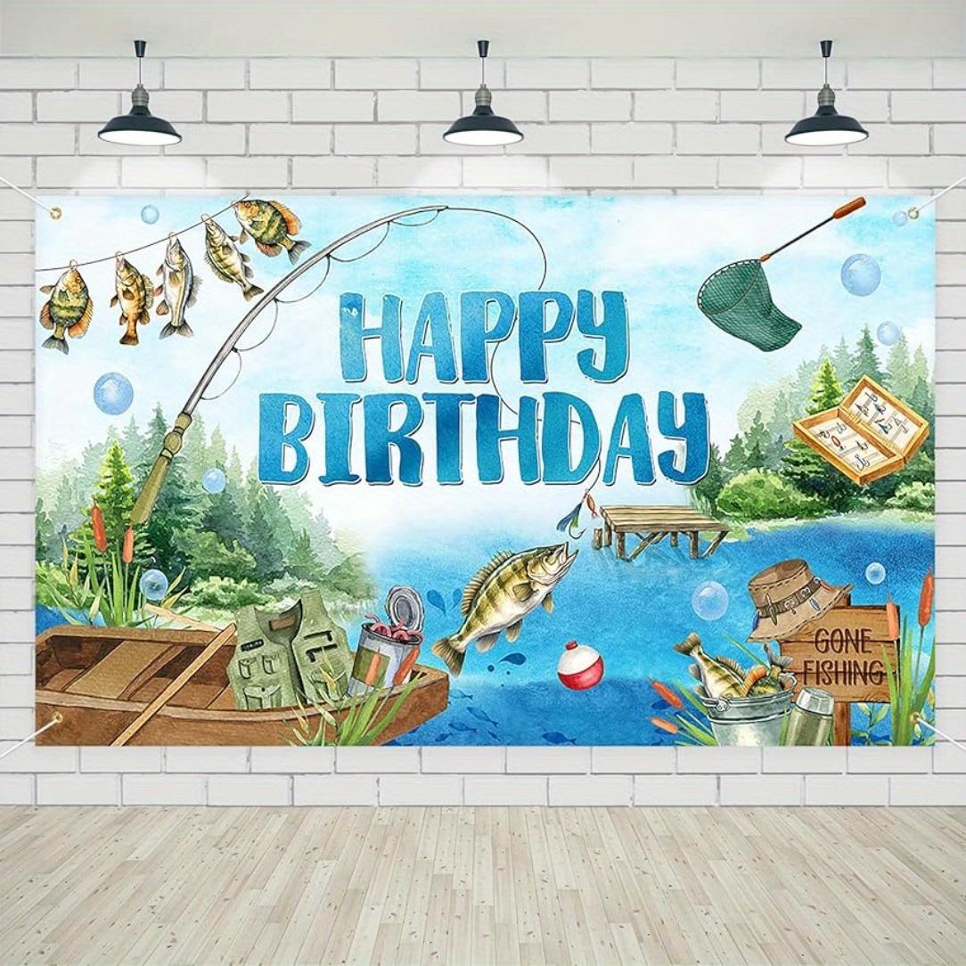 

1pc 5.9 X 3.6 Ft Fishing Banner Gone Fishing Happy Birthday Backdrop Fishing Theme Background For Men Birthday Party Fishing Party Supplies