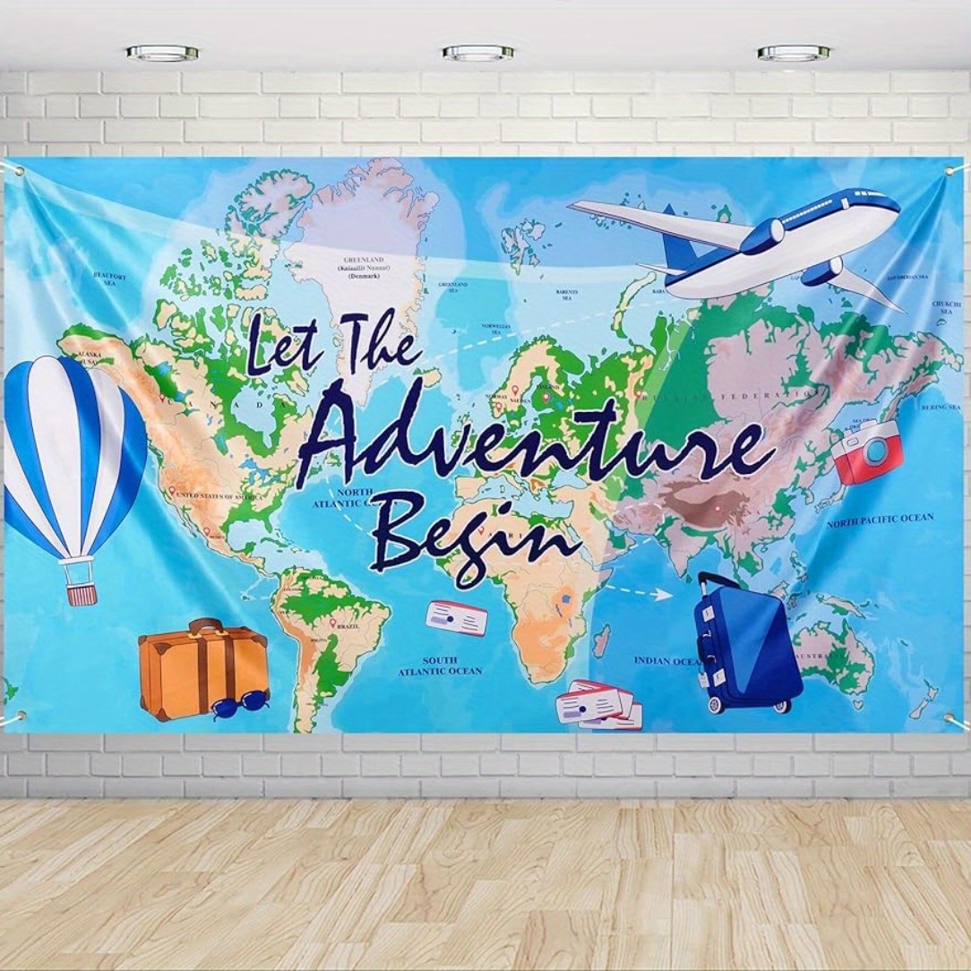 

1pc 5.9 X 3.6 Ft Bon Voyage Birthday Party Backdrop Travel Themed Party Decorations Supplies Around The World Photo Background Adventure Time Banner For Graduation Going Away Classroom Decor