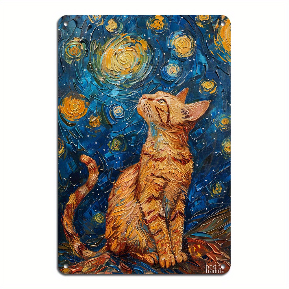 

1pc, Cat Oil Painting Metal , Decor Tin Multipurpose & Bar Decor(8x12inch/20*30cm)