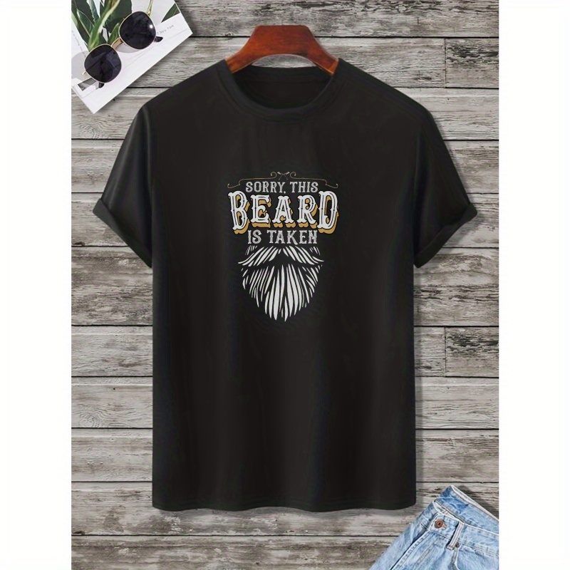 

Plus Size Grew Neck T-shirt For Men, 'beard' Graphic Print Short Sleeve Tees For Spring/summer, Outdoor Sports