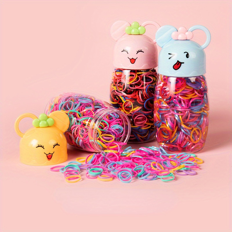 

200pcs Cute Cartoon Animal Hair Ties - & Rubber Bands In Face Containers, Thickened & Widened For Women And Girls