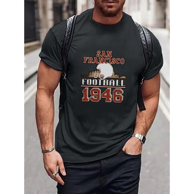 

' San Francisco ' Vintage Print Men's Short Sleeve T-shirt, Casual Round Neck Top, Versatile And Comfortable Tee, Spring& Summer Collection