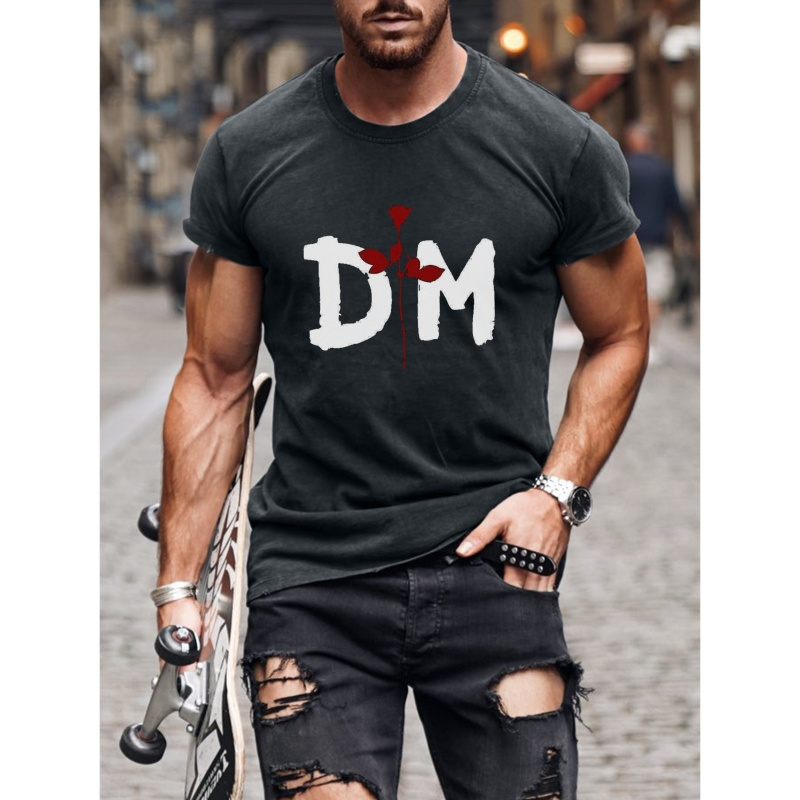 

Dm Print Tee Shirt, Tee For Men, Casual Short Sleeve T-shirt For Summer