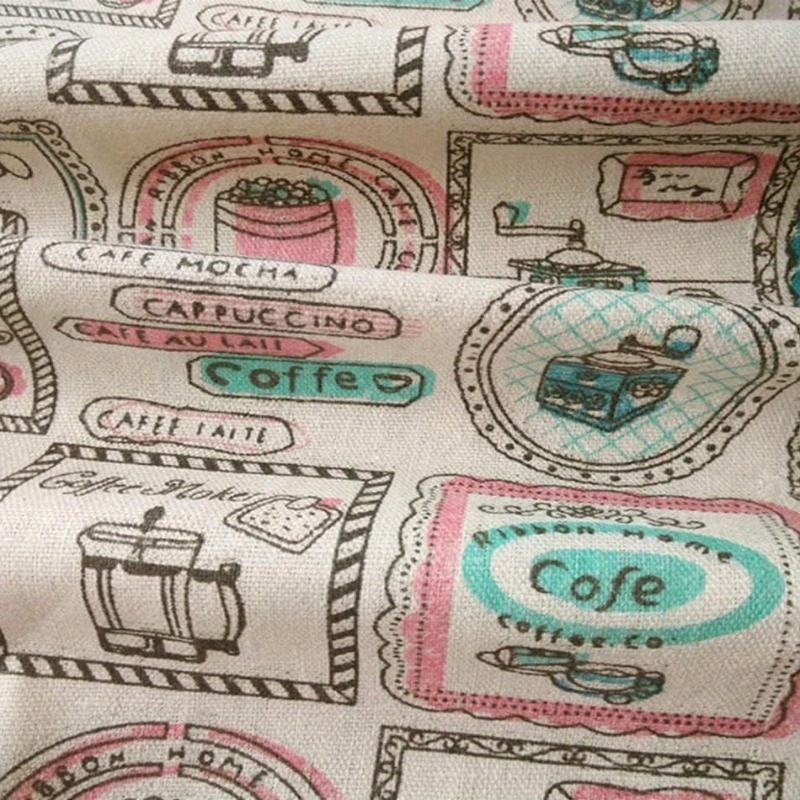 

1pc Cotton Linen Blend Fabric With Coffee Themed Print For Diy Projects, Crafts, And Tablecloth Making - Durable And Decorative Fabric Material